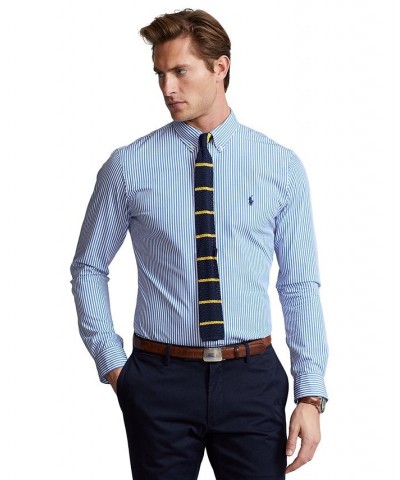 Men's Slim Fit Striped Stretch Poplin Shirt Blue $47.25 Shirts