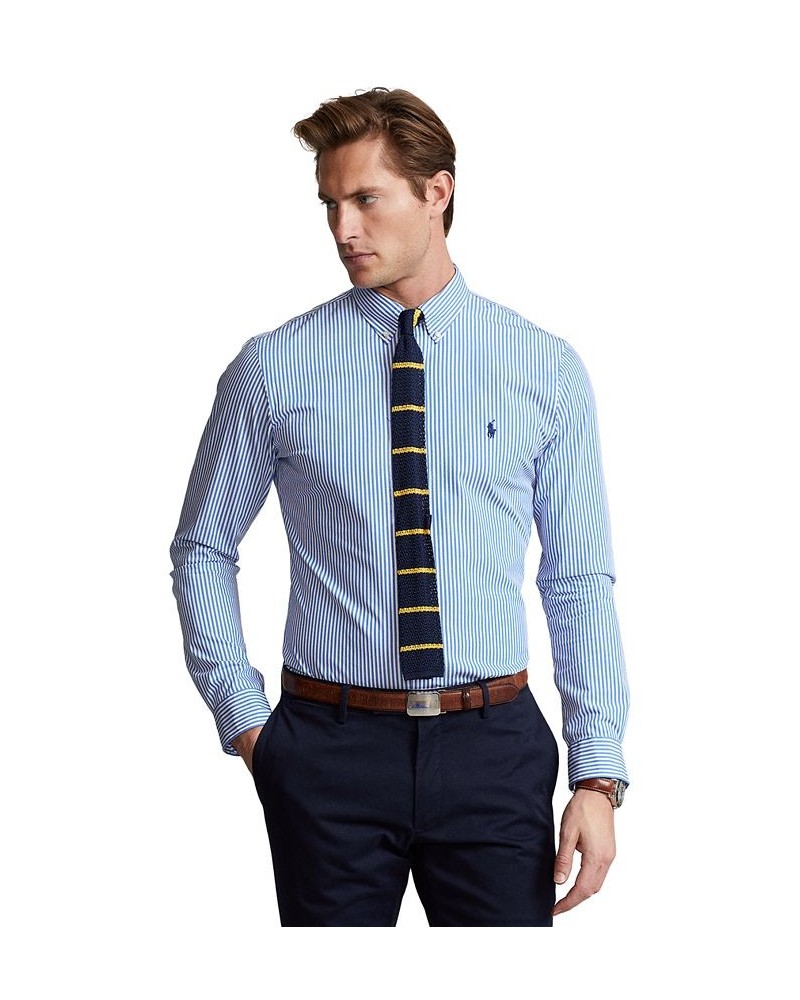 Men's Slim Fit Striped Stretch Poplin Shirt Blue $47.25 Shirts