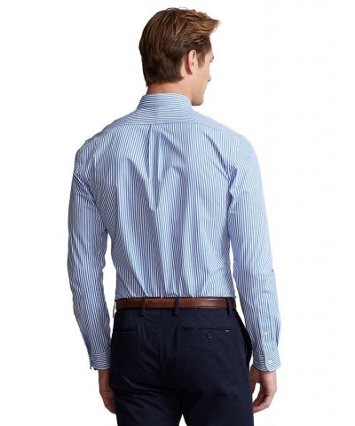 Men's Slim Fit Striped Stretch Poplin Shirt Blue $47.25 Shirts