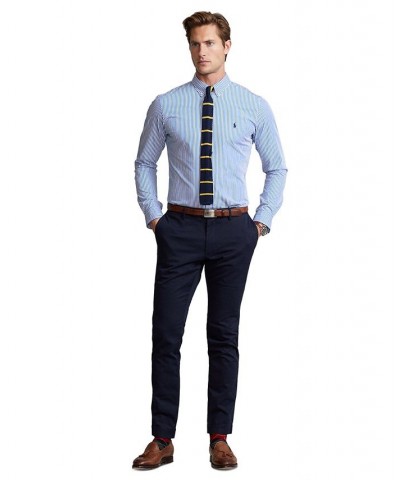 Men's Slim Fit Striped Stretch Poplin Shirt Blue $47.25 Shirts