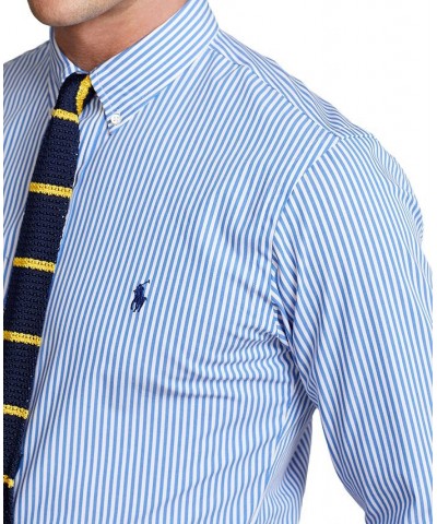 Men's Slim Fit Striped Stretch Poplin Shirt Blue $47.25 Shirts