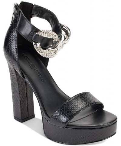 Anisha Ankle Strap Embellished Platform Sandals Black $57.28 Shoes