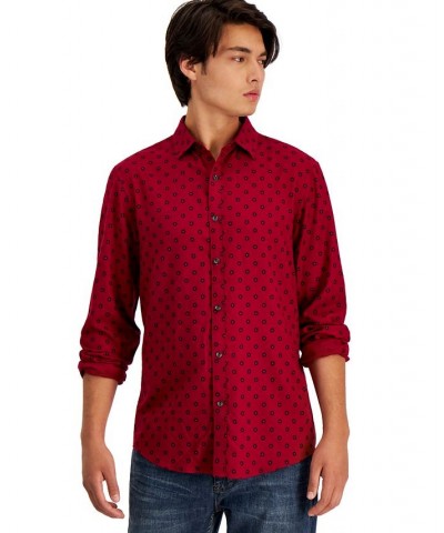 Men's Long-Sleeve Paloma Medallion-Print Shirt Red $17.30 Shirts