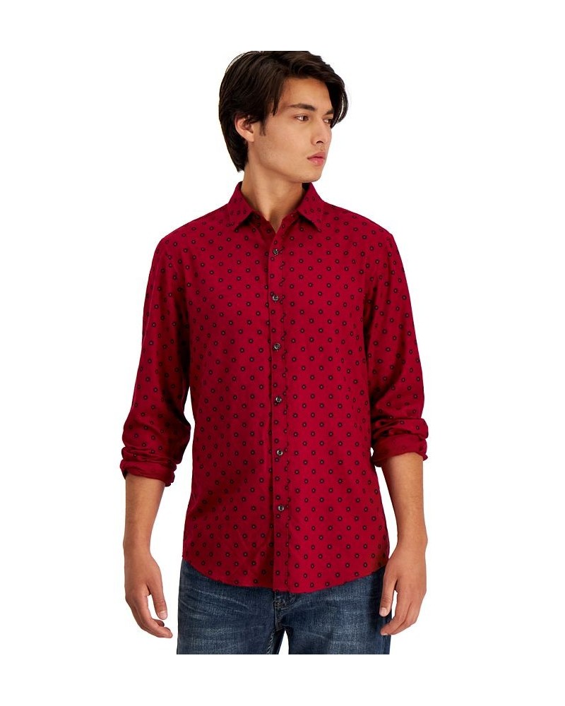 Men's Long-Sleeve Paloma Medallion-Print Shirt Red $17.30 Shirts