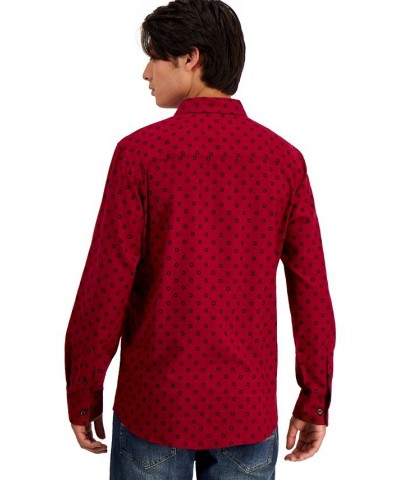 Men's Long-Sleeve Paloma Medallion-Print Shirt Red $17.30 Shirts