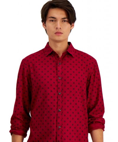 Men's Long-Sleeve Paloma Medallion-Print Shirt Red $17.30 Shirts