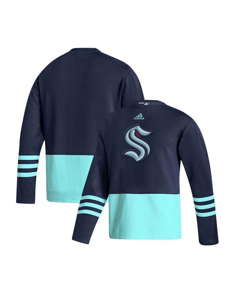 Men's Deep Sea Blue Seattle Kraken Logo AEROREADY Pullover Sweater $50.00 Sweaters