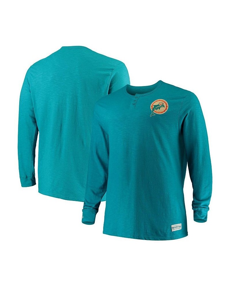 Men's Aqua Miami Dolphins Big and Tall First Round Pick Long Sleeve Henley T-shirt $40.50 T-Shirts