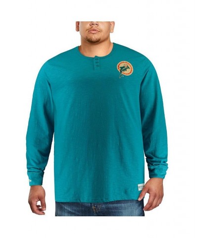 Men's Aqua Miami Dolphins Big and Tall First Round Pick Long Sleeve Henley T-shirt $40.50 T-Shirts