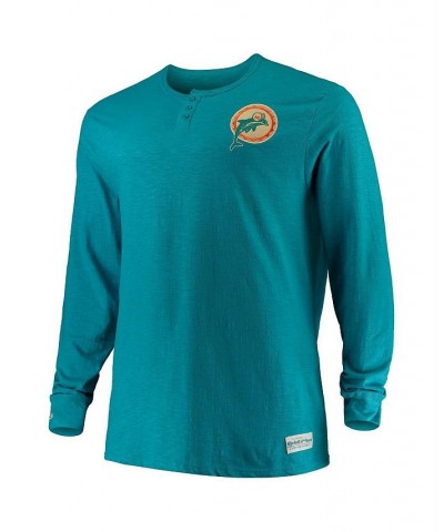 Men's Aqua Miami Dolphins Big and Tall First Round Pick Long Sleeve Henley T-shirt $40.50 T-Shirts