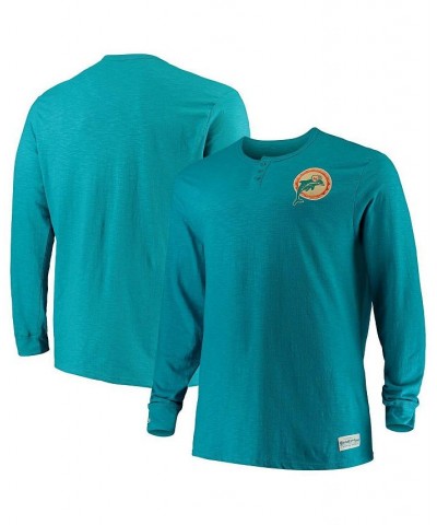 Men's Aqua Miami Dolphins Big and Tall First Round Pick Long Sleeve Henley T-shirt $40.50 T-Shirts