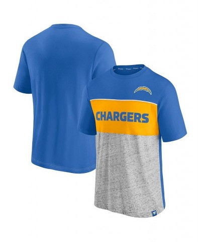 Men's Branded Powder Blue and Heathered Gray Los Angeles Chargers Colorblock T-shirt $16.40 T-Shirts