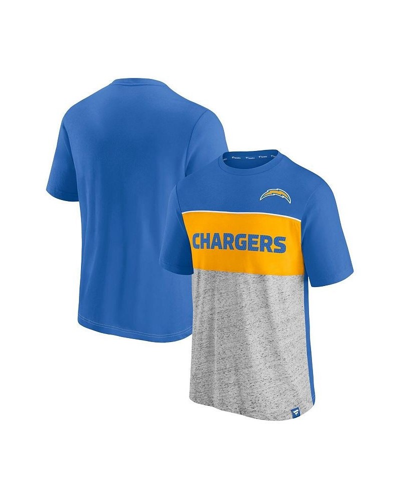 Men's Branded Powder Blue and Heathered Gray Los Angeles Chargers Colorblock T-shirt $16.40 T-Shirts