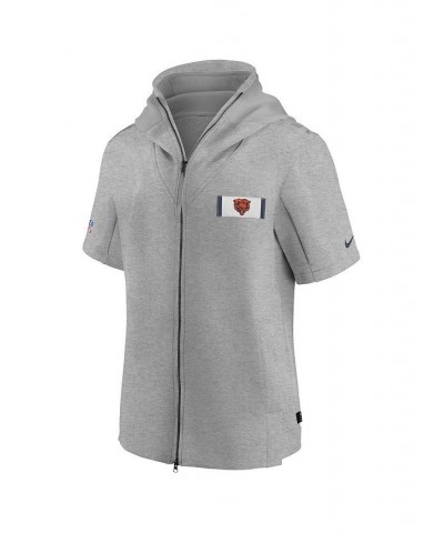 Men's Heathered Gray Chicago Bears Sideline Showout Short Sleeve Full-Zip Hoodie Jacket $76.80 Jackets