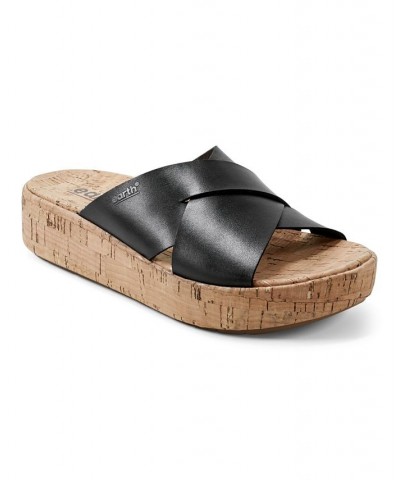 Women's Scout Casual Slip-on Wedge Platform Sandals Black Leather $52.47 Shoes