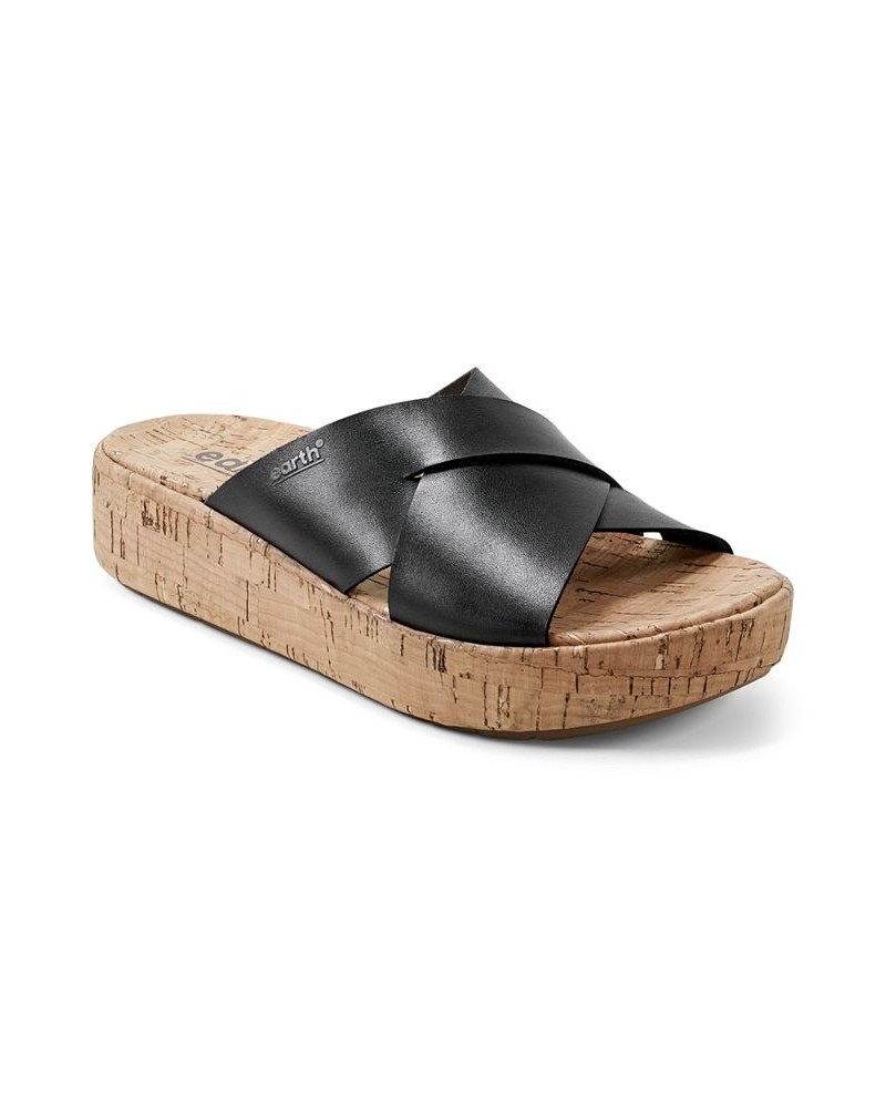 Women's Scout Casual Slip-on Wedge Platform Sandals Black Leather $52.47 Shoes