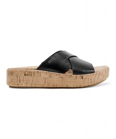 Women's Scout Casual Slip-on Wedge Platform Sandals Black Leather $52.47 Shoes