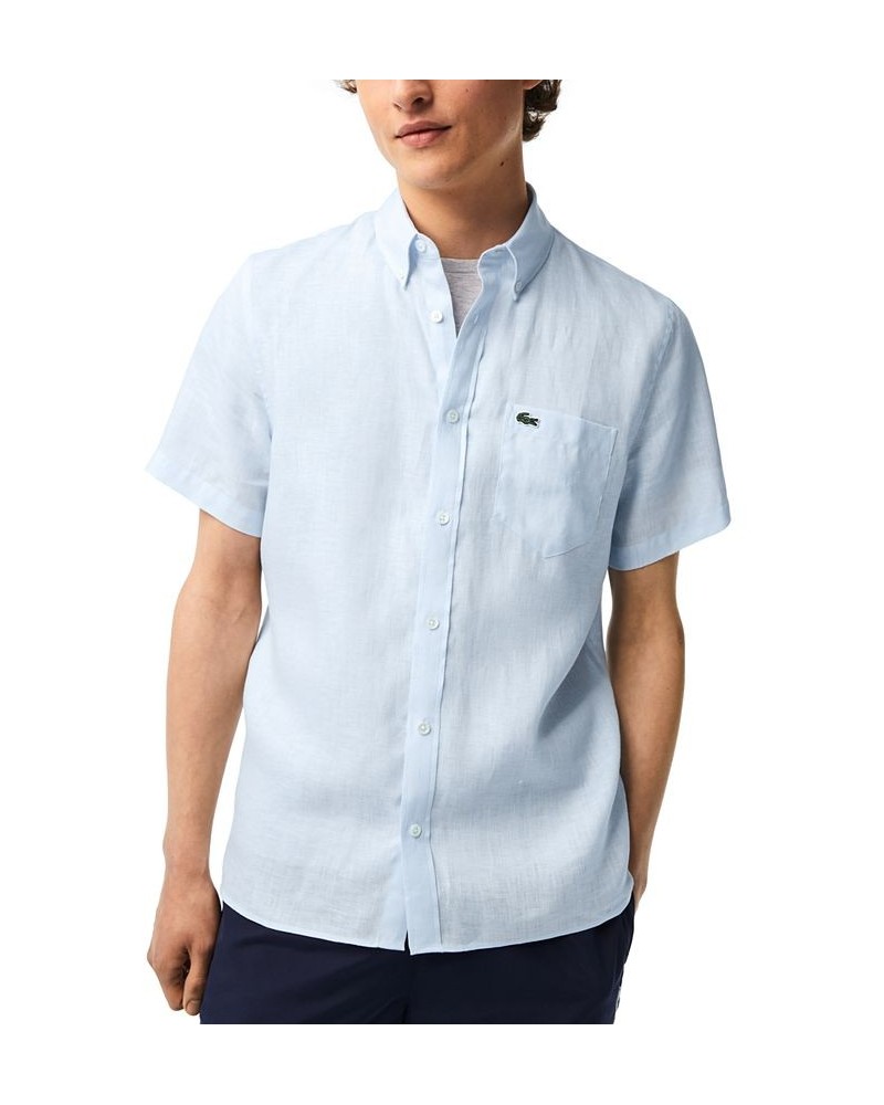 Men's Regular-Fit Logo Linen Shirt Blue $51.15 Shirts