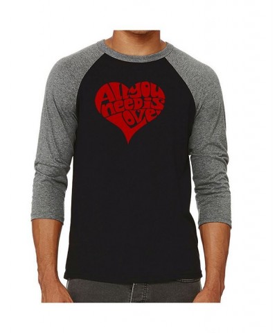 Men's Raglan Word Art T-shirt - All You Need is Love Gray $25.19 T-Shirts