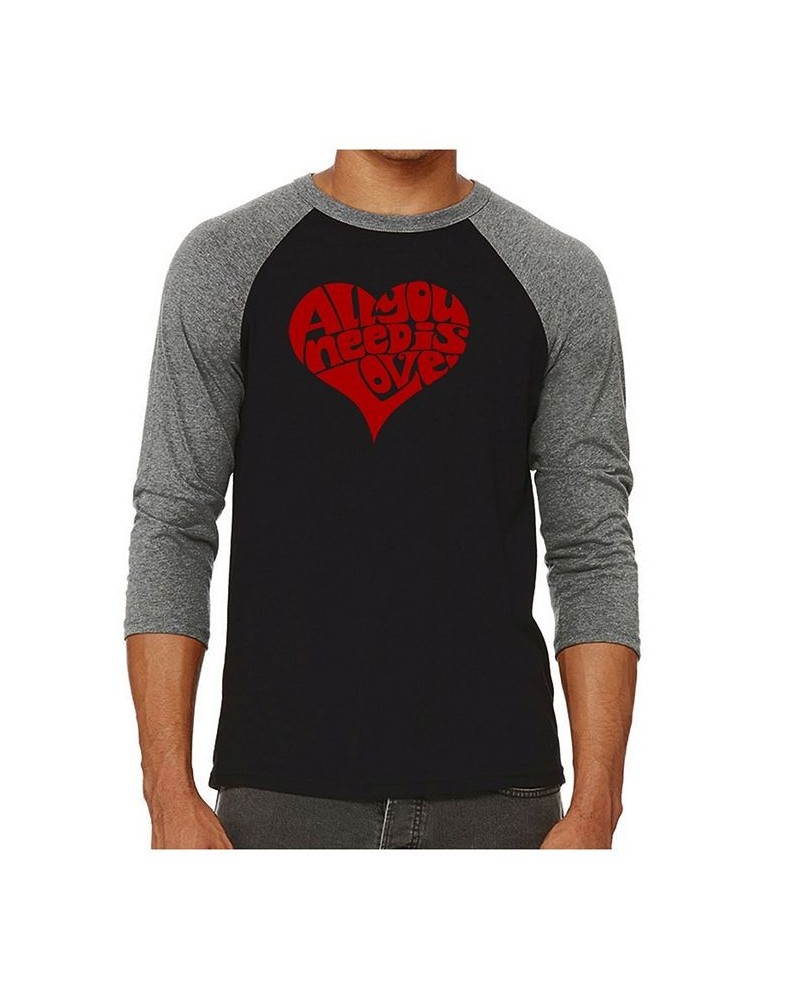 Men's Raglan Word Art T-shirt - All You Need is Love Gray $25.19 T-Shirts