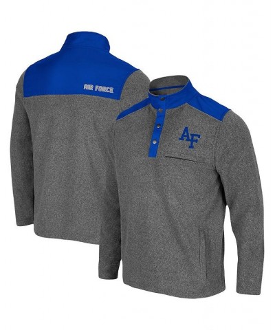 Men's Heathered Charcoal, Royal Air Force Falcons Huff Snap Pullover $40.49 Sweatshirt