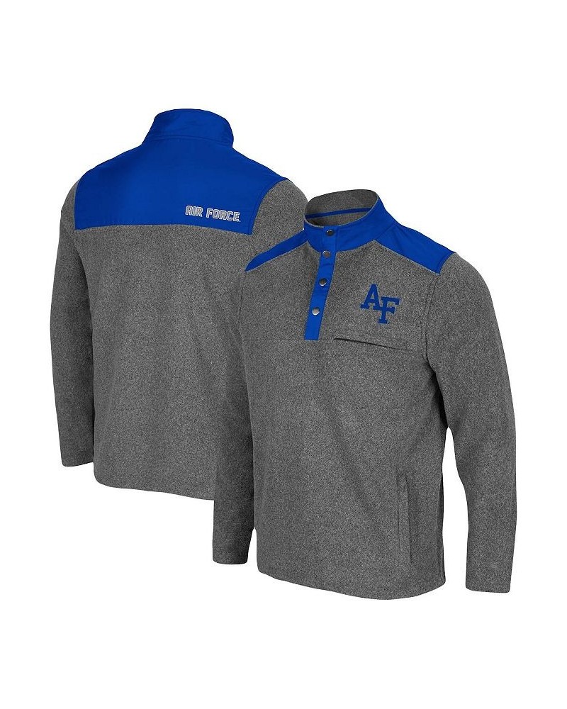 Men's Heathered Charcoal, Royal Air Force Falcons Huff Snap Pullover $40.49 Sweatshirt