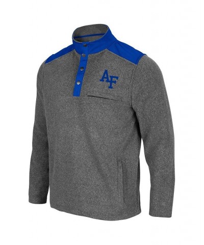 Men's Heathered Charcoal, Royal Air Force Falcons Huff Snap Pullover $40.49 Sweatshirt