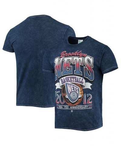 Men's '47 Navy Brooklyn Nets 75Th Anniversary City Edition Mineral Wash Vintage-Look Tubular T-shirt $26.95 T-Shirts