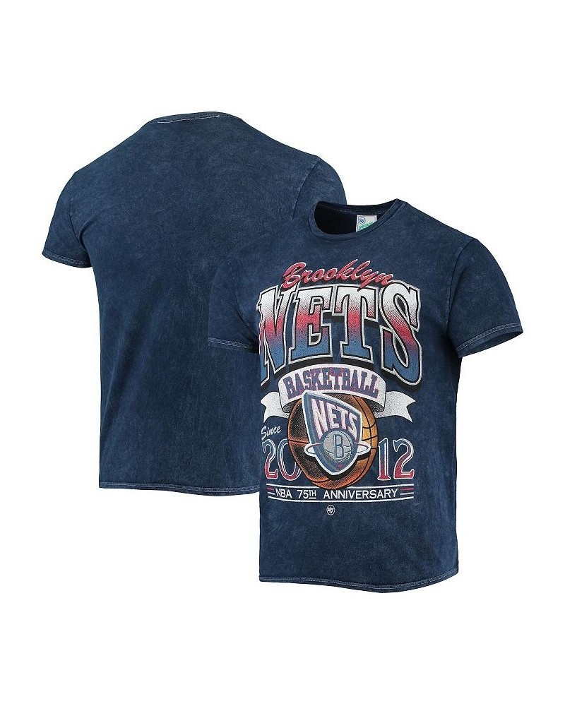 Men's '47 Navy Brooklyn Nets 75Th Anniversary City Edition Mineral Wash Vintage-Look Tubular T-shirt $26.95 T-Shirts