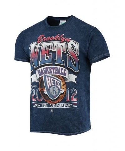 Men's '47 Navy Brooklyn Nets 75Th Anniversary City Edition Mineral Wash Vintage-Look Tubular T-shirt $26.95 T-Shirts