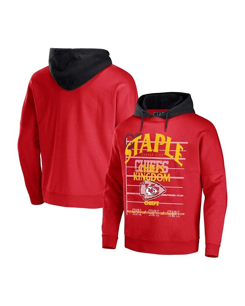 Men's NFL X Staple Red Kansas City Chiefs Oversized Gridiron Vintage-Like Wash Pullover Hoodie $32.85 Sweatshirt