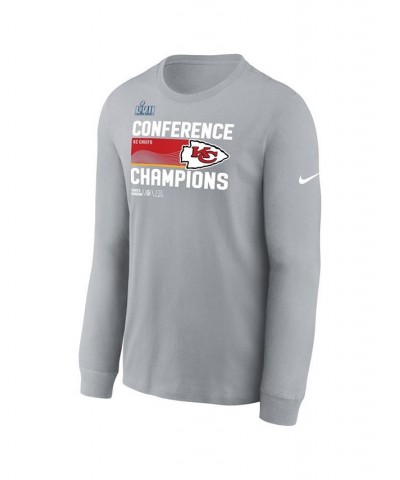 Men's Gray Kansas City Chiefs 2022 AFC Champions Trophy Collection Long Sleeve T-shirt $20.70 T-Shirts