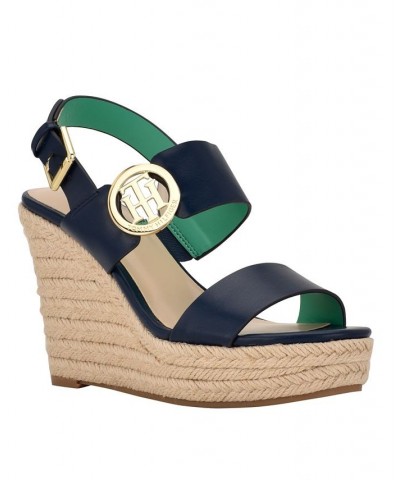 Women's Kahdy Logo Wedge Sandals Blue $38.27 Shoes