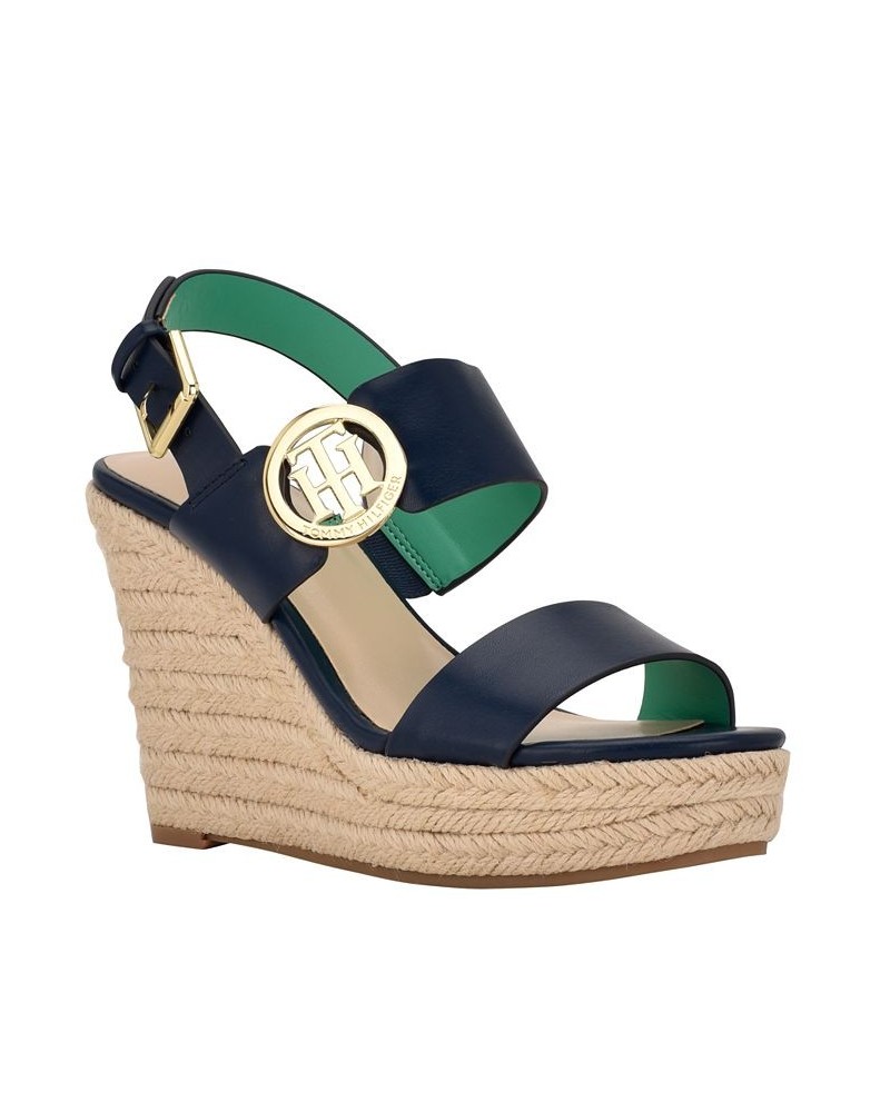 Women's Kahdy Logo Wedge Sandals Blue $38.27 Shoes