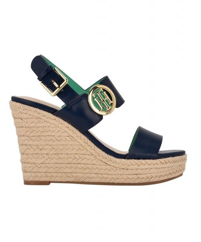 Women's Kahdy Logo Wedge Sandals Blue $38.27 Shoes