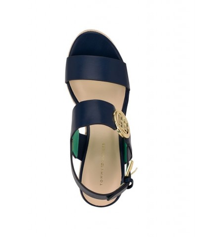 Women's Kahdy Logo Wedge Sandals Blue $38.27 Shoes