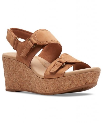 Women's Rose Lane Slingback Platform Wedge Sandals Tan/Beige $34.88 Shoes