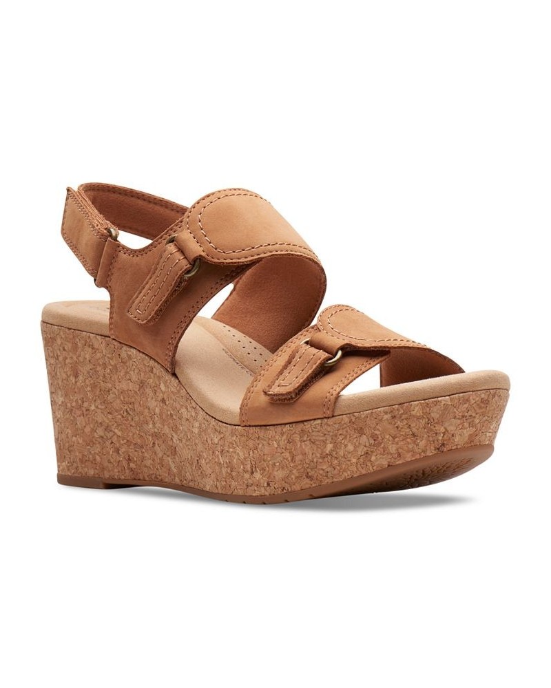 Women's Rose Lane Slingback Platform Wedge Sandals Tan/Beige $34.88 Shoes