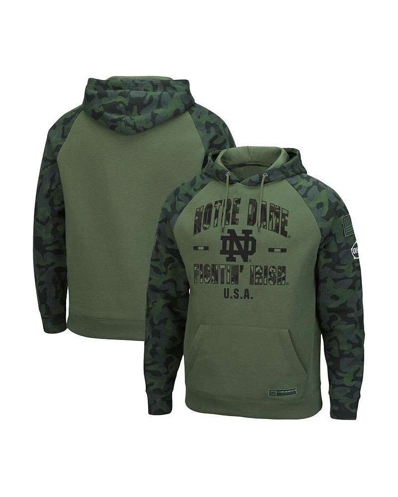 Men's Olive and Camo Notre Dame Fighting Irish OHT Military-Inspired Appreciation Raglan Pullover Hoodie $37.50 Sweatshirt