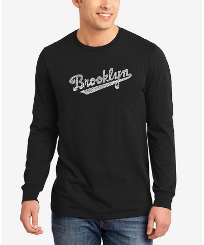 Men's Word Art Long Sleeve Brooklyn Neighborhoods T-shirt Black $19.20 T-Shirts