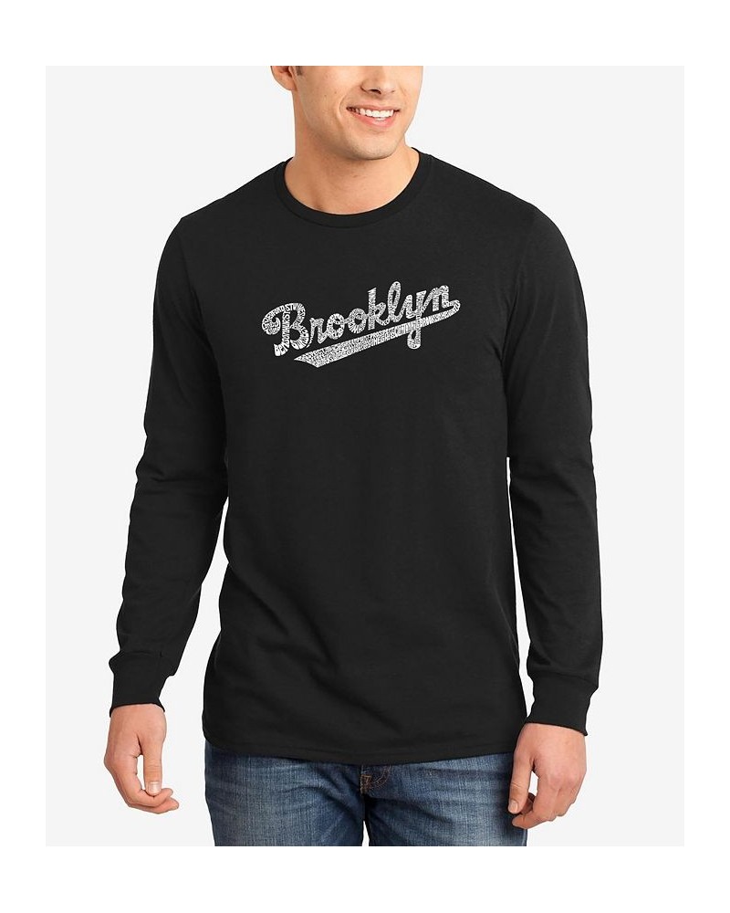 Men's Word Art Long Sleeve Brooklyn Neighborhoods T-shirt Black $19.20 T-Shirts