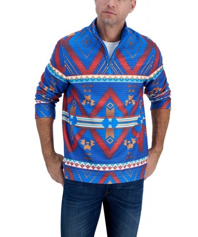 Men's Geometric-Print Fleece Sweater Blue $18.14 Sweaters