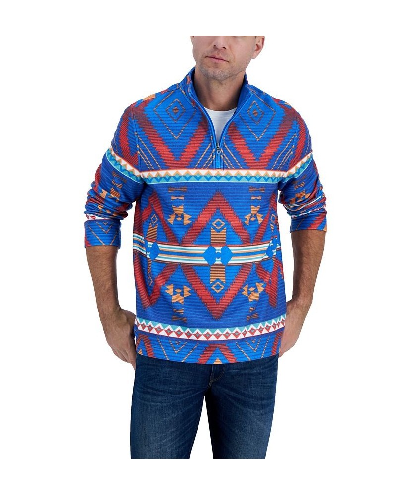 Men's Geometric-Print Fleece Sweater Blue $18.14 Sweaters