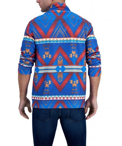 Men's Geometric-Print Fleece Sweater Blue $18.14 Sweaters