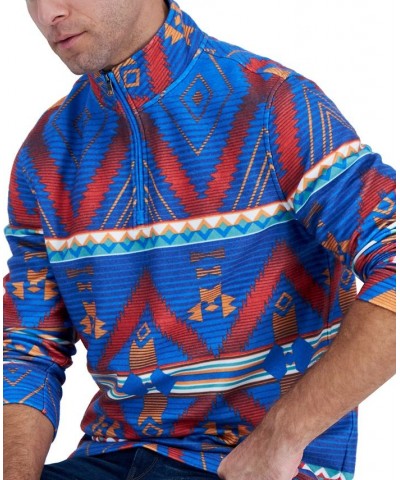 Men's Geometric-Print Fleece Sweater Blue $18.14 Sweaters