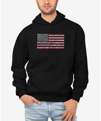 Men's 50 States USA Flag Word Art Hooded Sweatshirt Black $30.59 Sweatshirt