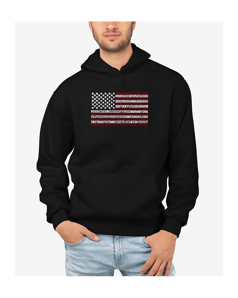 Men's 50 States USA Flag Word Art Hooded Sweatshirt Black $30.59 Sweatshirt