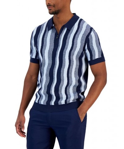 Men's Classic-Fit Wavy Stripe 1/4-Zip Sweater-Knit Polo Shirt Blue $12.00 Polo Shirts