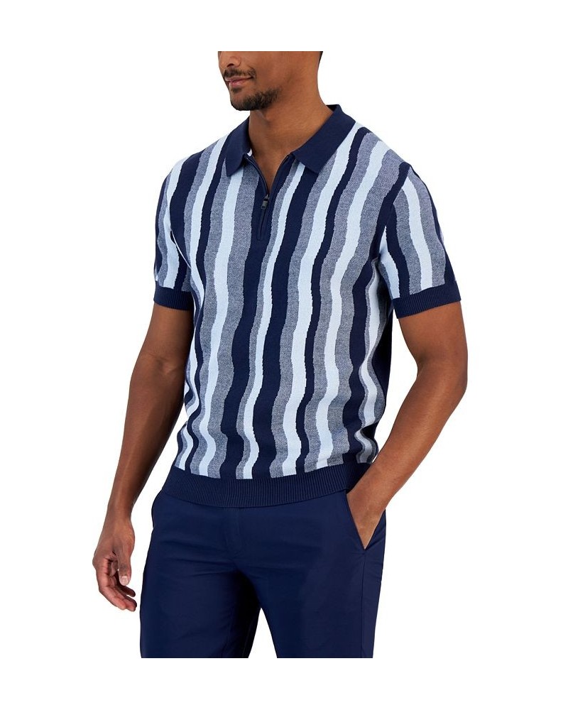 Men's Classic-Fit Wavy Stripe 1/4-Zip Sweater-Knit Polo Shirt Blue $12.00 Polo Shirts