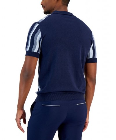 Men's Classic-Fit Wavy Stripe 1/4-Zip Sweater-Knit Polo Shirt Blue $12.00 Polo Shirts